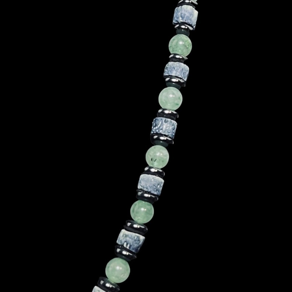 Semi Precious Green & Blue Bead Necklace, Bracelet & Pierced Earrings Set (4939) - Picture 5 of 13